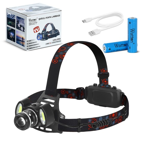 toptan-xml-dropshipping-6000 Lümen 3 Başlık Şarjlı Kafa Lambası WT-630