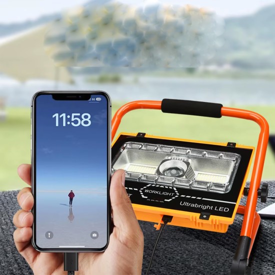 toptan-xml-dropshipping-P70 LED Solar Panel Şarjlı Taşınabilir Projektör 176 SMD + Yan LED WT-734