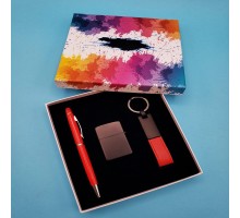 Kalem Çakmak Ve Anahtarlık Kırmızı Set