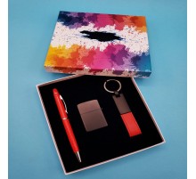 Kalem Çakmak Ve Anahtarlık Kırmızı Set