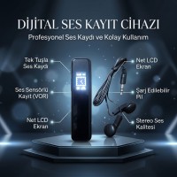 64GB Dijital Ses Kayıt Cihazı - Ses Sensörlü (VOR), Şarjlı, LCD Ekranlı ve Kulaklıklı Mini Kayıt Cihazı KB90