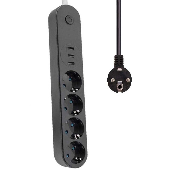 toptan-xml-dropshipping-Akım Korumalı Isıya Dayanıklı 4 lü 2 Mt Uzatma 3 Adet USB 3402