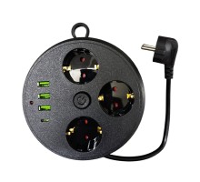 3 Lü Akım Korumalı Priz Makaralı Anahtarlı 16A 4000 Watt 3 x Usb - 1 Type-C 3395