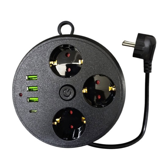 toptan-xml-dropshipping-3 Lü Akım Korumalı Priz Makaralı Anahtarlı 16A 4000 Watt 3 x Usb - 1 Type-C 3395