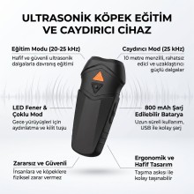 Şarj Edilebilir Ultrasonik Köpek Kovucu ve Havlama Önleyici Eğitim Cihazı - LED Fenerli 10 Metre Menzil