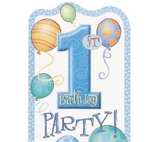 1 Yaş Doğum Günü Partisi Davetiyesi Mavi Renk 8 Adet