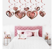 3 Boyutlu Spiralli Rose Renk Kalp Şekilli Tavan Asma Süsü 12 Adet