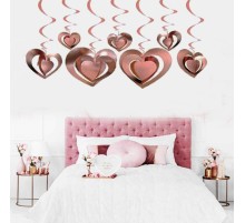 3 Boyutlu Spiralli Rose Renk Kalp Şekilli Tavan Asma Süsü 12 Adet