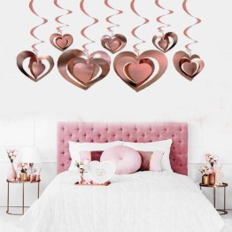 3 Boyutlu Spiralli Rose Renk Kalp Şekilli Tavan Asma Süsü 12 Adet