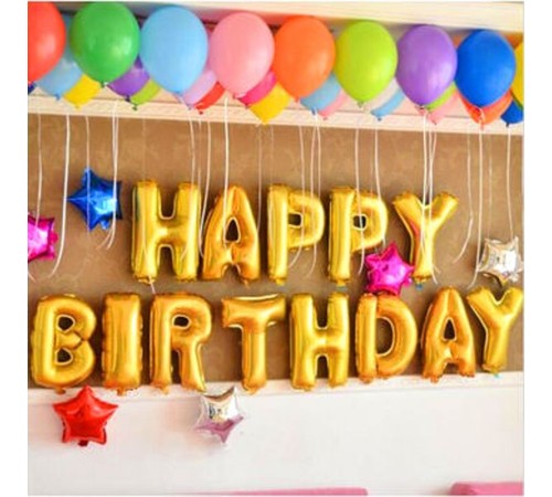 toptan-xml-dropshipping-Altın Renk Happy Birthday Folyo Doğum Günü Balonu 35 cm