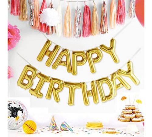 toptan-xml-dropshipping-Altın Renk Happy Birthday Folyo Doğum Günü Balonu 35 cm