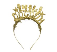 Altın Renk İyiki Doğdun Yazılı Eva Doğum Günü Parti Tacı