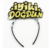 Altın Renk İyiki Doğdun Yazılı Sim Süslü Parti Tacı