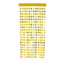 Altın Renk Kalp Şekilli Metalize Saçaklı Arka Fon Perde Dekorasyon