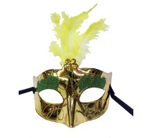 Altın Renk Tüylü Yılbaşı Parti Maskesi