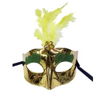 Altın Renk Tüylü Yılbaşı Parti Maskesi
