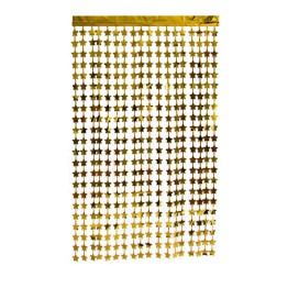 Altın Renk Yıldız Şekilli Metalize Saçaklı Arka Fon Perde Dekorasyon