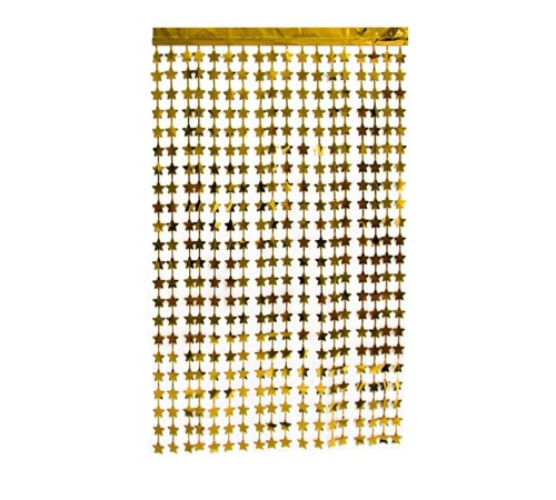 toptan-xml-dropshipping-Altın Renk Yıldız Şekilli Metalize Saçaklı Arka Fon Perde Dekorasyon