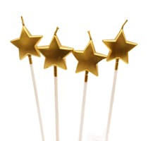 Altın Renk Yıldız Şekilli Pasta Mumu Pasta Süsleme Doğum Günü 4 Adet