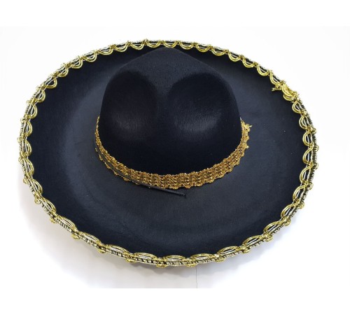 toptan-xml-dropshipping-Altın Renk Şeritli Meksika Mariachi Latin Şapkası 55 cm Çocuk