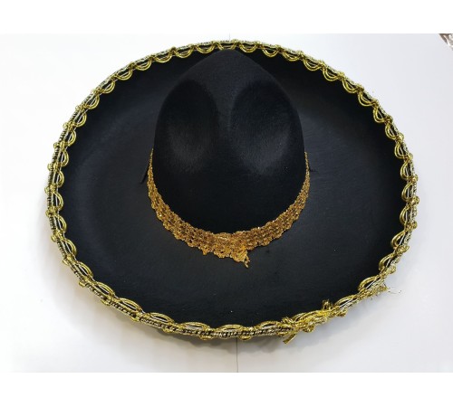 toptan-xml-dropshipping-Altın Renk Şeritli Meksika Mariachi Latin Şapkası 55 cm Çocuk