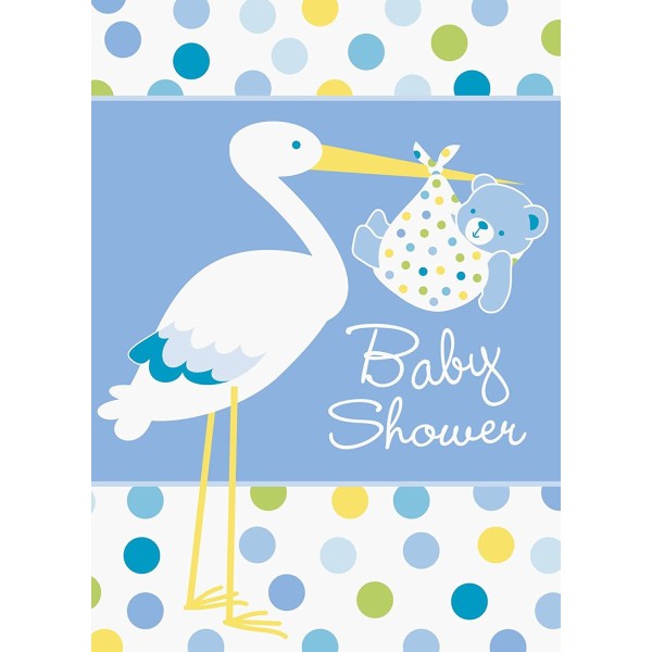 toptan-xml-dropshipping-Baby Boy Stork Temalı Mavi Renk Baby Shower Davetiye 8 Adet