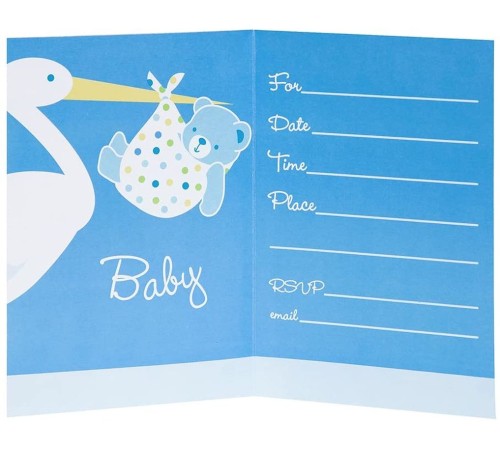 toptan-xml-dropshipping-Baby Boy Stork Temalı Mavi Renk Baby Shower Davetiye 8 Adet