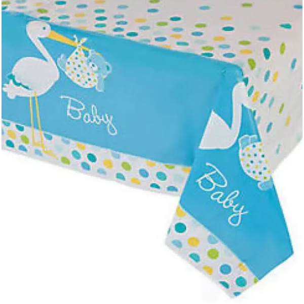toptan-xml-dropshipping-Baby Shower Masa Örtüsü Baby Boy Stork Leylekli Mavi Masa Örtüsü 137x274 cm