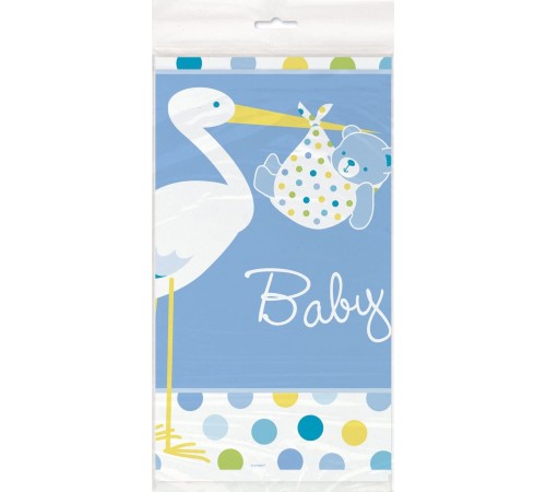 toptan-xml-dropshipping-Baby Shower Masa Örtüsü Baby Boy Stork Leylekli Mavi Masa Örtüsü 137x274 cm
