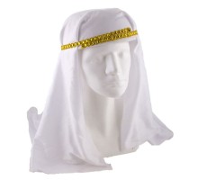 Beyaz Renk Altın Pullu Arap Şapkası Arap Kefiyesi 20x50 cm