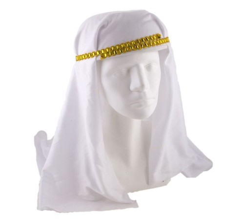 toptan-xml-dropshipping-Beyaz Renk Altın Pullu Arap Şapkası Arap Kefiyesi 20x50 cm