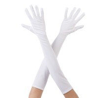 Beyaz Renk Dirseğe Kadar Uzun Kumaş Eldiven 40 cm