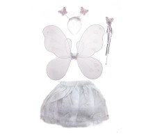 Beyaz Renk Etekli Kelebek Kanat Taç Asa Kostüm Seti