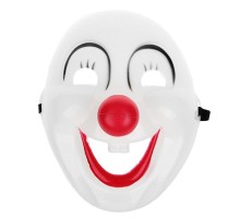 Beyaz Renk Kırmızı Burunlu Gülen Surat Palyaço Maskesi