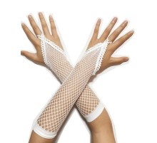 Beyaz Renk Parmak Arası File Örgü Eldiven 26 cm