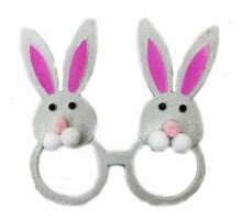 Beyaz Renk Ponpon Burunlu Tavşan Figürlü Parti Gözlüğü