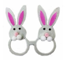 Beyaz Renk Ponpon Burunlu Tavşan Figürlü Parti Gözlüğü