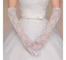 Beyaz Renk Uzun Boy Dantelli Eldiven