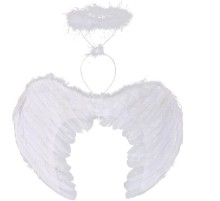 Beyaz Renkli Tüylü Bebek Melek Kanadı ve Tacı 30x45 cm