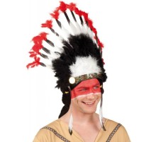Beyaz Tüylü Siyah Kırmızı Büyük Hintli Kızılderili Başlığı