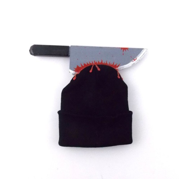 toptan-xml-dropshipping-Bıçak Saplanmış Halloween Kanlı Şaka Beresi Siyah Renk