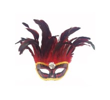 Kırmızı Renk Ekstra Bol Kuş Tüylü Venedik Maskesi 30x19 cm