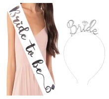 Bride To Be Gelin Kuşağı ve Bride To Be Metal Taç Seti Gümüş Renk