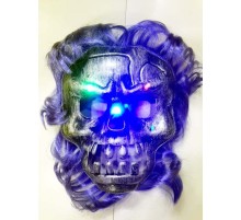 Cadılar Bayramı Halloween Işıklı Kurukafa Maskesi mor saçlı