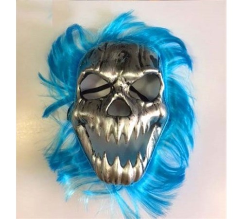 toptan-xml-dropshipping-Cadılar Bayramı Kurukafa Maskesi Mavi Saçlı