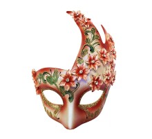 Çiçekli Orjinal Masquerade Harem Maskesi El İşlemeli Kırmızı Renk