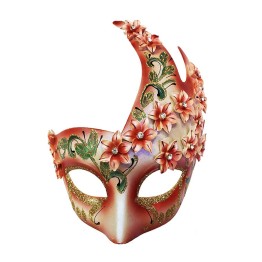Çiçekli Orjinal Masquerade Harem Maskesi El İşlemeli Kırmızı Renk
