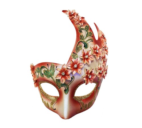 toptan-xml-dropshipping-Çiçekli Orjinal Masquerade Harem Maskesi El İşlemeli Kırmızı Renk