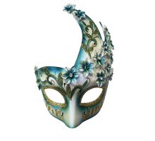Çiçekli Orjinal Masquerade Harem Maskesi El İşlemeli Mavi Renk