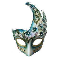 Çiçekli Orjinal Masquerade Harem Maskesi El İşlemeli Mavi Renk